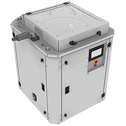 CMT200 cylindrical chocolate melting and holding tank at 200 kg on 220 V single-phase, with water-jacket heating, variable-speed agitator, and integrated chocolate pump; for callets, drops, and rework