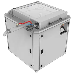 CMT400 cylindrical chocolate melting tank at 400 kg on 220 V single-phase or 380 V three-phase, with water-jacket heating, variable-speed agitator, and integrated chocolate pump; for callets, drops, and rework