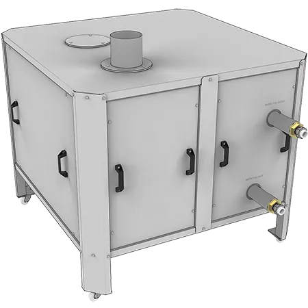 AE3000 chilled-water air cooler with single radial fan, configured for one coating station