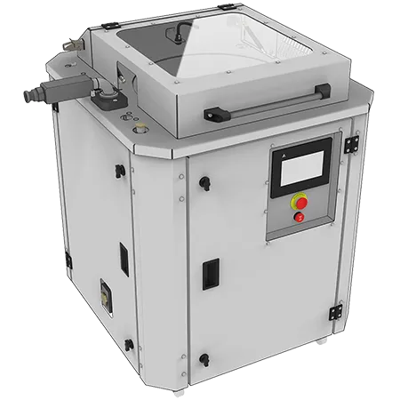 CMT100 compact cylindrical chocolate melting and holding tank at 100 kg on 220 V single-phase, with water-jacket heating, variable-speed agitator, and integrated chocolate pump on caster-mounted frame; for callets, drops, and rework