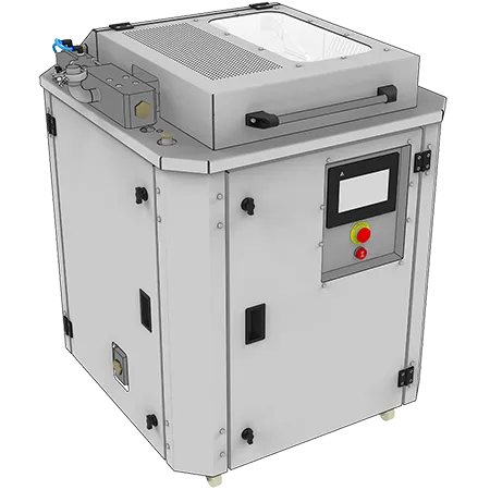 VMC100 vertical batch liquid chocolate conche — 100 kg batch capacity, 220 V single-phase, orbital agitation, caster-mounted for artisan and pilot production